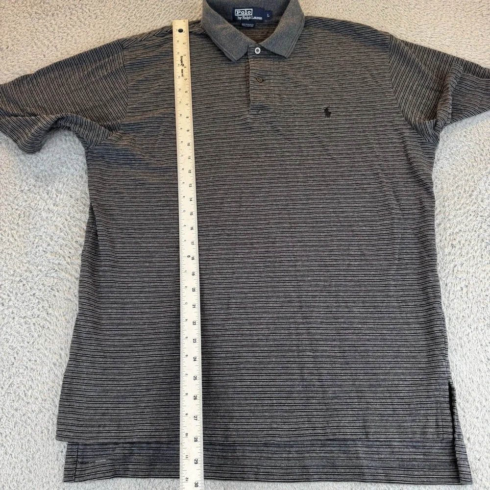 Polo By Ralph Lauren Vintage Men's Large Short Sleeve Grey Striped Polo 90's